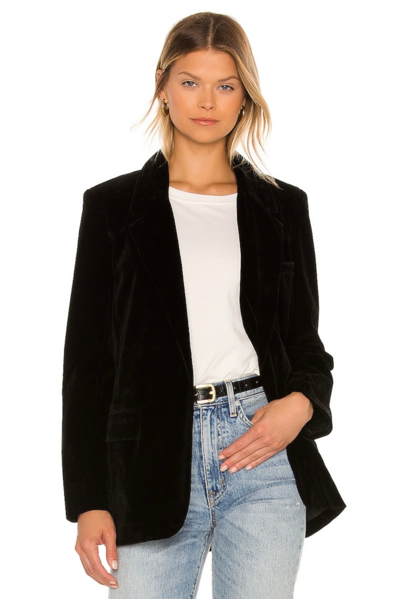 Bb Dakota Womens Velvet Trim Full Zip Tweed Jacket Black White Size 0